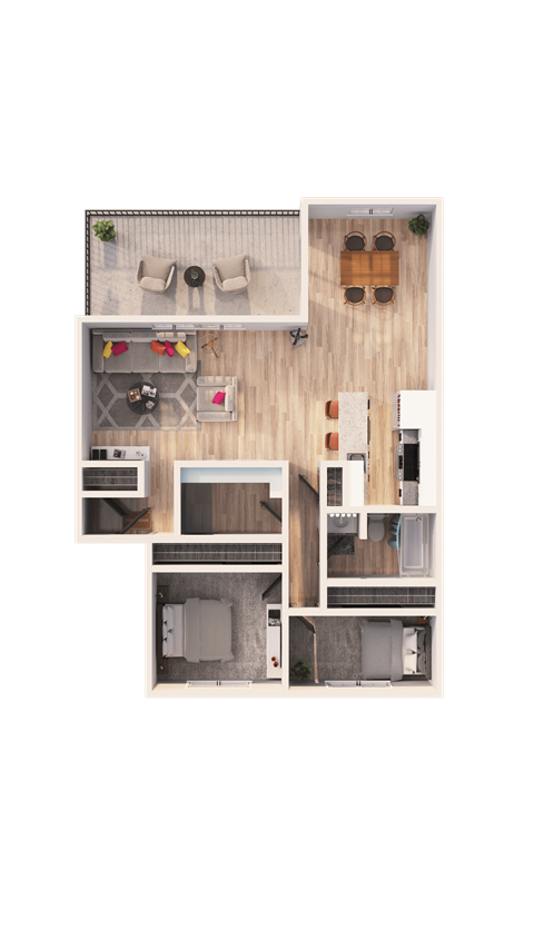 Floor plan for 2 beds, 1 bath, 950 sqft